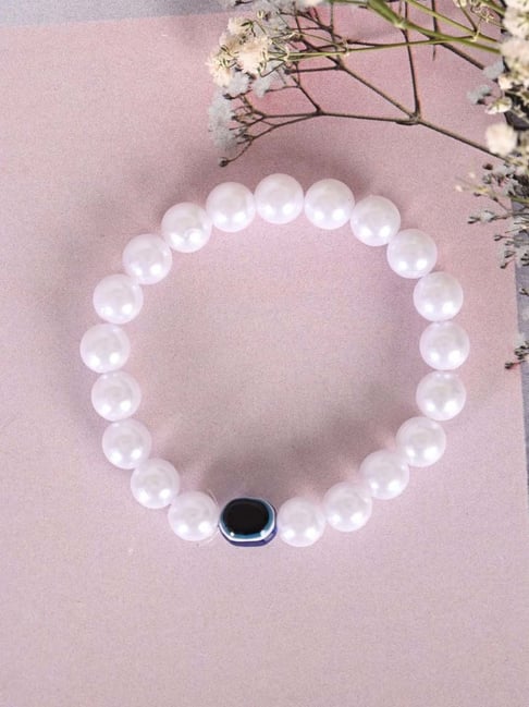 NVR White Evil Eye Crystal Elasticated Bracelet for Unisex-picture-32