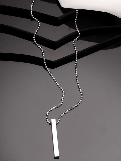NVR Silver Rhodium Plated Bar Pendant & Chain for Men