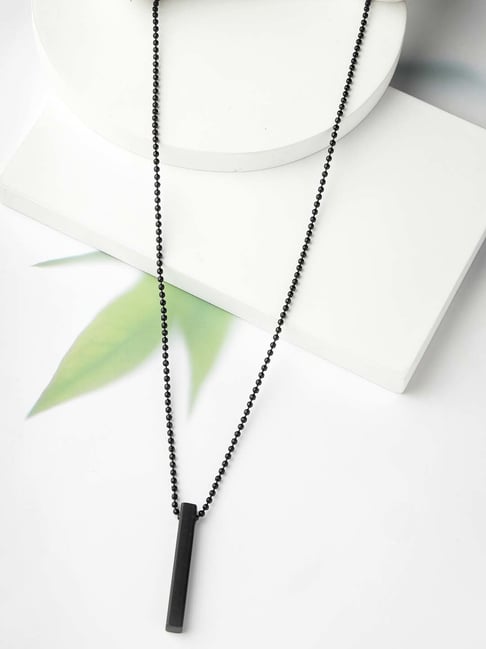 NVR Black Rhodium Plated Bar Pendant Chain for Men