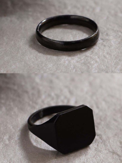 NVR Black Rhodium-Plated Finger Ring for Men Set of