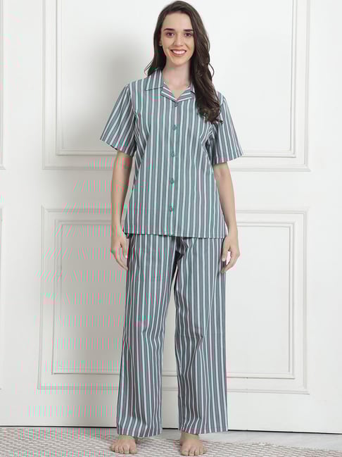 Secret Wish Green Striped Shirt With Pyjama-picture-32