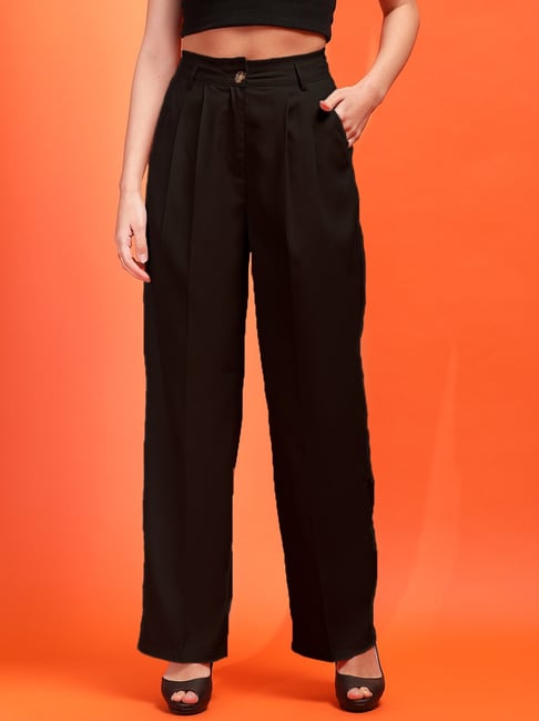 Kotty Black Straight Fit High Rise Pants