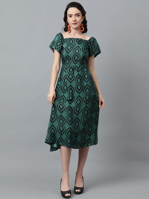 Kotty Green Black Printed Midi Dress