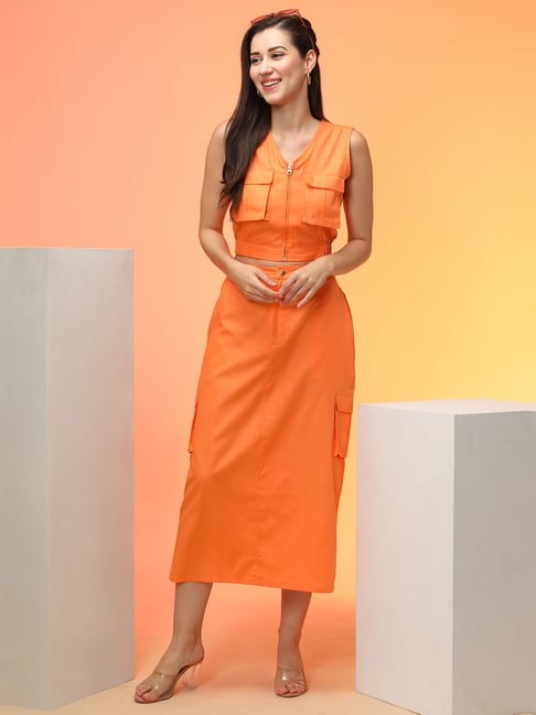 Globus Orange Cotton Midi Co-Ord Set
