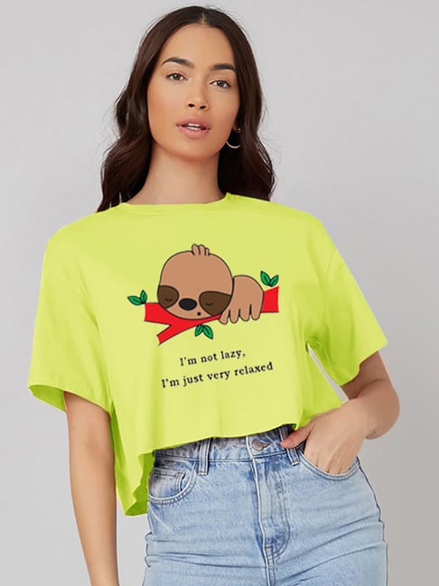 Kotty Lime Green Graphic Print Oversized T-Shirt