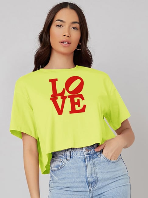 Kotty Lime Green Red Graphic Print Oversized T-Shirt
