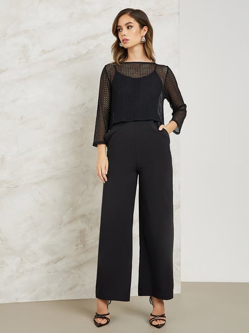 Styli Black Self Design Jumpsuit