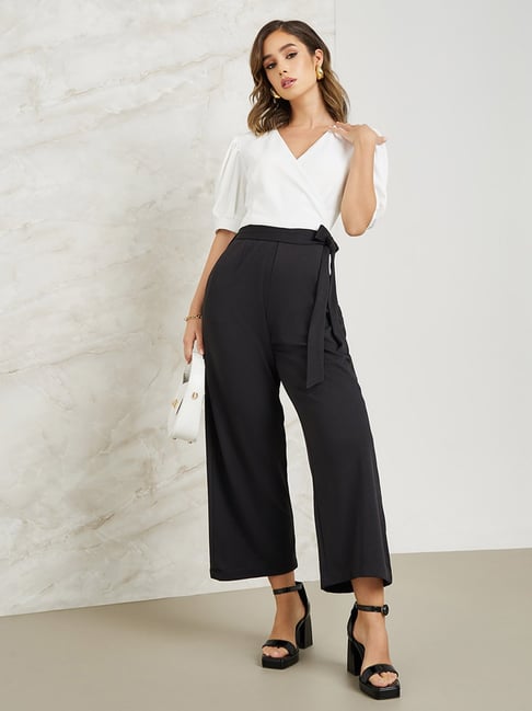 Styli White Black Midi Jumpsuit