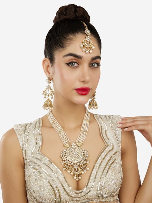 Buy Zaveri Pearls Bridal Necklace Earring Maangtikka Set for Women