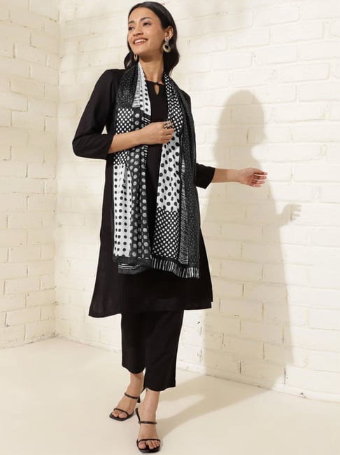 Fabindia Black & White Printed Dupatta-picture-32
