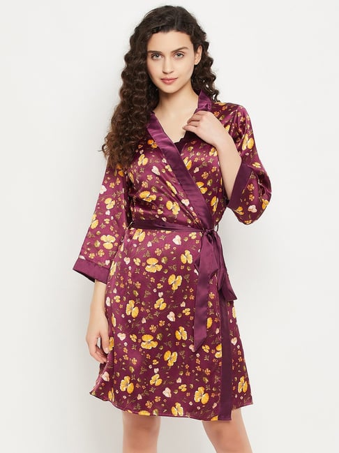 Clovia Purple Printed Robe-picture-29