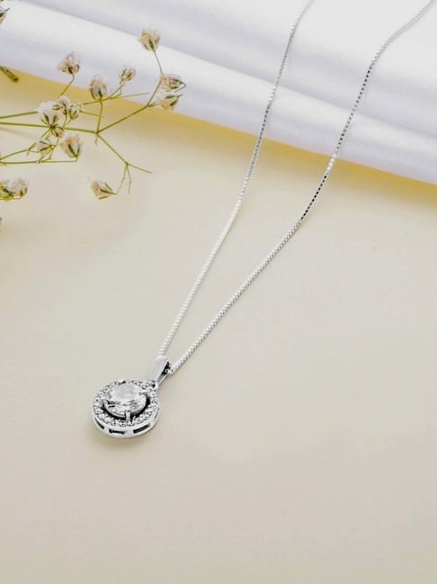 Buy Zavya 925 Silver CZ Gemstone Pendant with Chain for Women