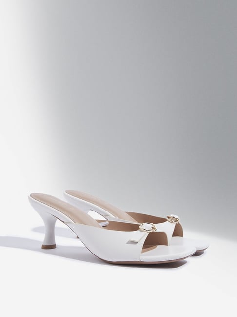 LUNA BLU by Westside White Buckled Heel Sandals