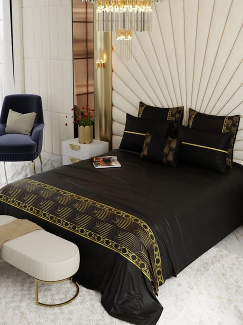Stoa Paris Midnight Gala Black 300 TC Polyester Super king Crown of Versailles Bedding Set