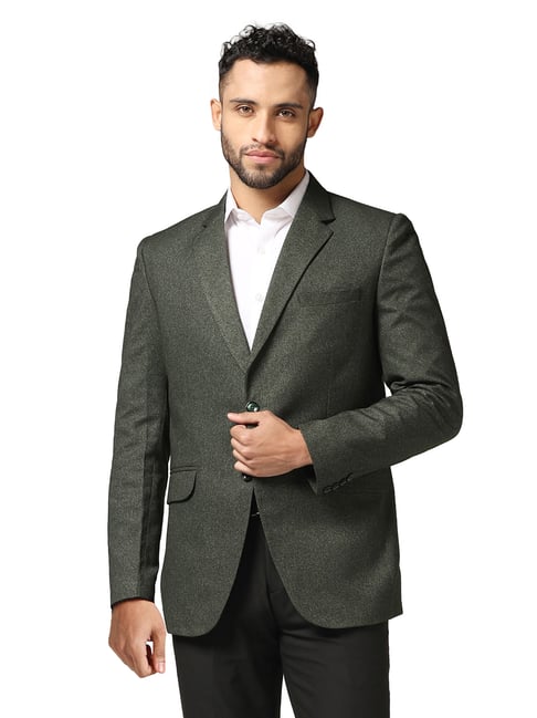 TAHVO Green Melange Regular Fit Notch Lapel Blazer