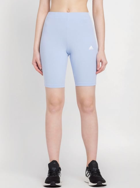 Buy ADIDAS Blue Cotton Logo Print Sports Shorts for Women Online