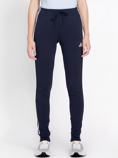 ADIDAS Navy Cotton Striped Sports Track Pants-picture-34