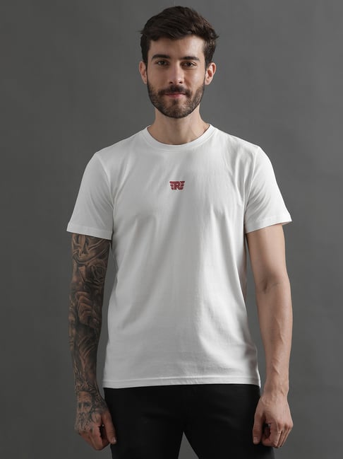 Royal Enfield RE Vintage White Regular Fit Printed Crew T-Shirt