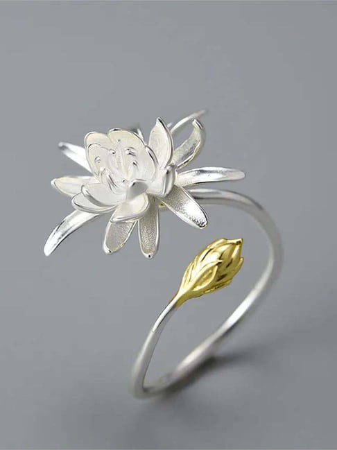 Rihi by P.C. Chandra Jewellers 925 Silver Open Lotus Ring for Women & Girls