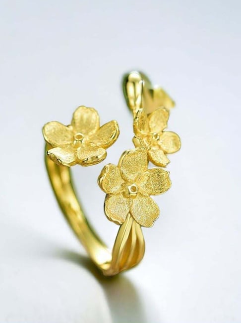 Rihi by P.C. Chandra Jewellers 925 Silver Gold Plated Plum Adjustable Flower Ring for Women & Girls