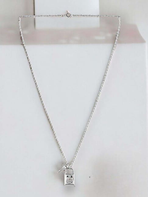 Rihi by P.C. Chandra Jewellers 925 Silver Lock & Key Charms Pendant with Chain for Women & Girls