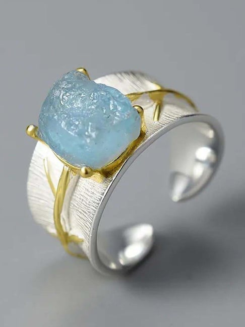 Rihi by P.C. Chandra Jewellers 925 Silver Blue Elegant Ring for Women & Girls