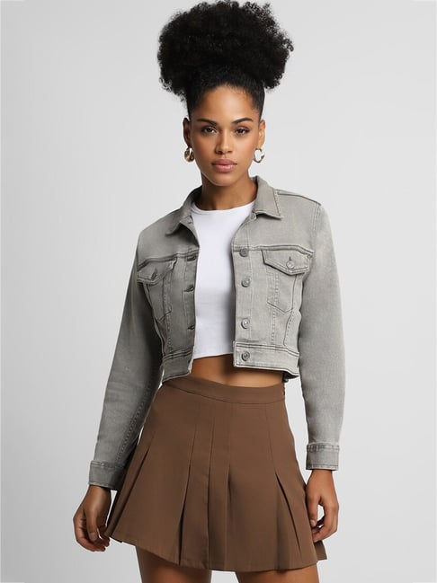 Forever 21 Grey Regular Fit Cropped Jacket