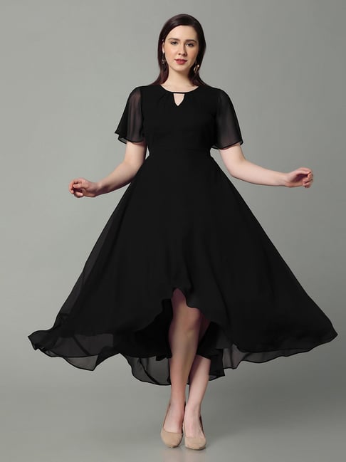 SELVIA Black Fit Flare Dress