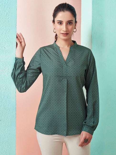 SELVIA Green Printed Shirt-image-1