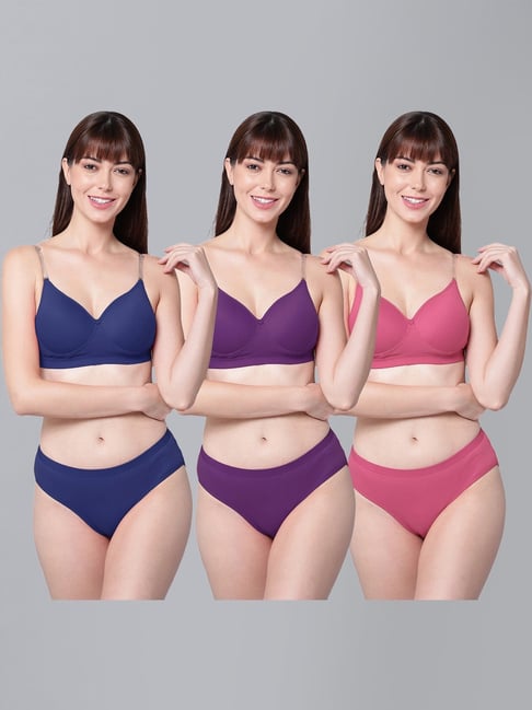 AROUSY Blue & Purple Cotton Bra Panty Set - Pack Of 3-picture-27
