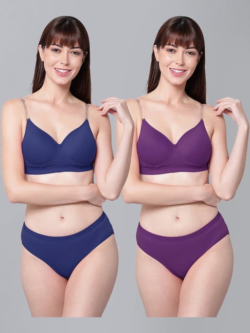 AROUSY Blue & Purple Cotton Bra Panty Set - Pack Of 2-picture-40