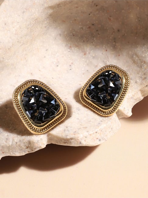 Buy Sohi Embellished Cluster Black Golden Stud Earrings Online - Main Image
