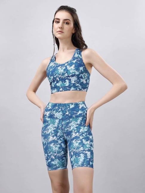 Soie Blue Printed Sports Tank Top Shorts Set