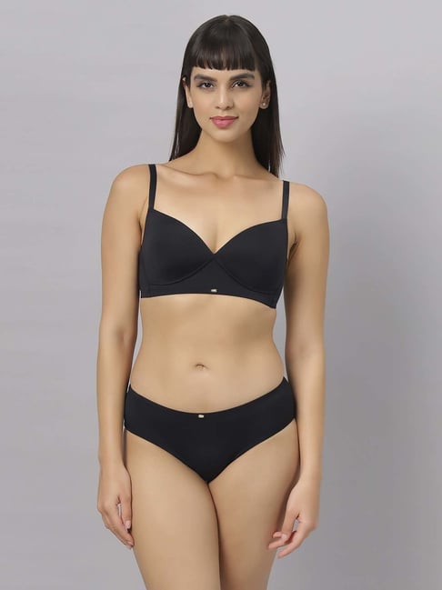 Soie Black Plain Bra Panty Set-picture-18