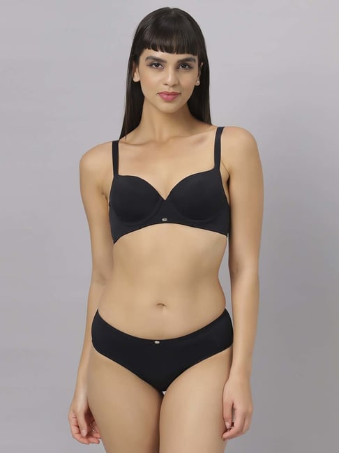 Soie Black Plain Bra Panty Set-picture-10
