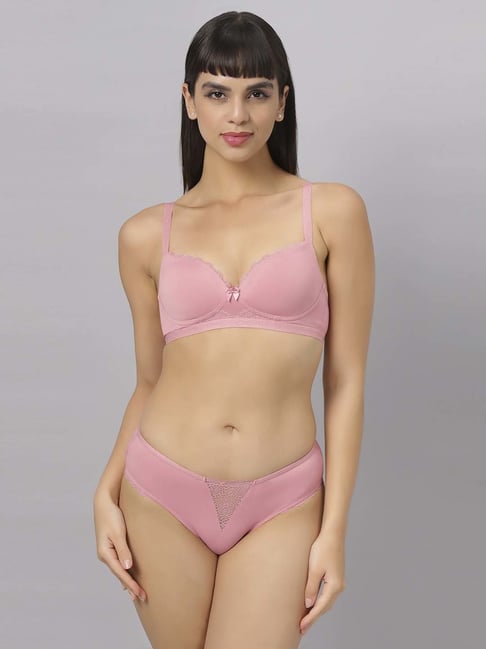 Soie Pink Plain Bra Panty Set
