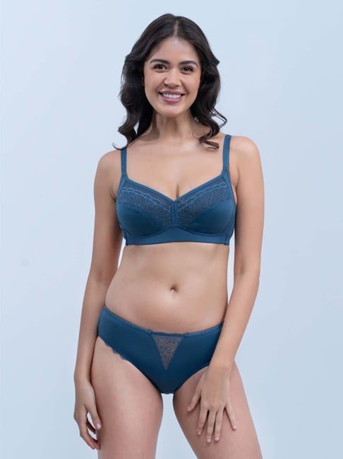 Soie Blue Lace Work Bra Panty Set