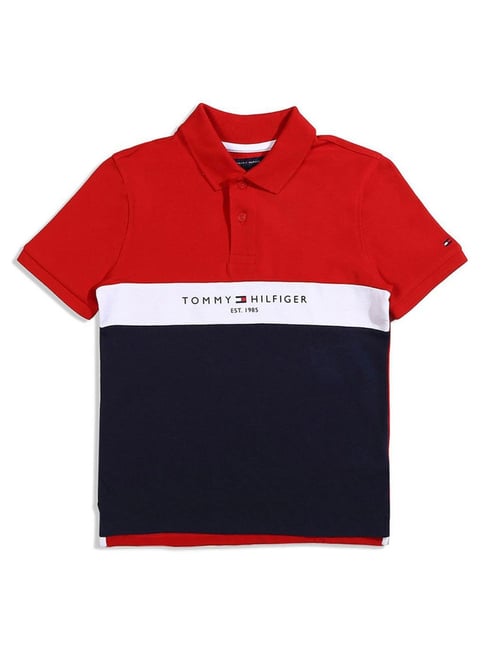 Tommy Hilfiger Kids Blush Red Color Block Regular Fit Polo T-Shirt - Main Image