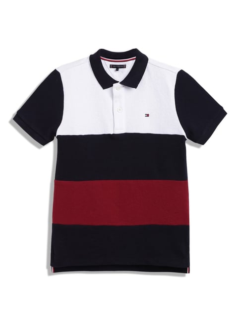 Tommy Hilfiger Kids Blue Color Block Regular Fit Polo T-Shirt
