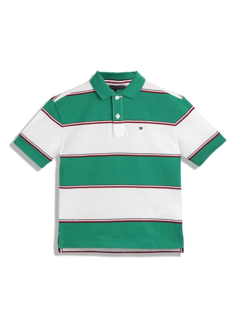 Tommy Hilfiger Kids White & Green Striped Archive Fit Polo T-Shirt-picture-43