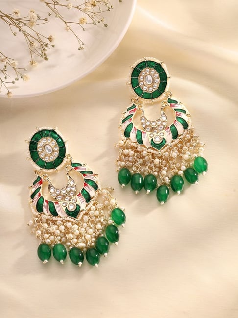 Priyaasi Green Meenakari Kundan Beads Earrings-picture-15
