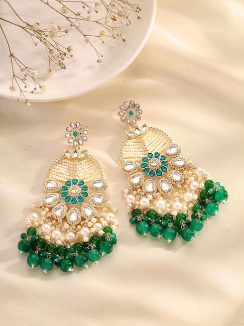 Priyaasi Floral Green Beads and Pearl Earrings-picture-28