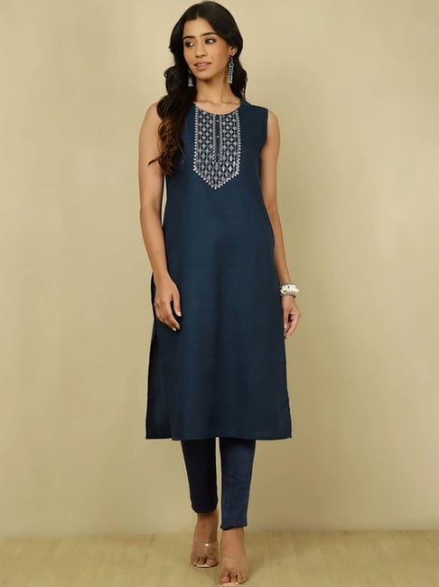 Jaipur Kurti Blue Embroidered Straight Kurta-picture-44
