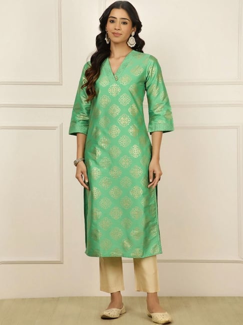 Jaipur Kurti Green Printed Straight Kurta-picture-41