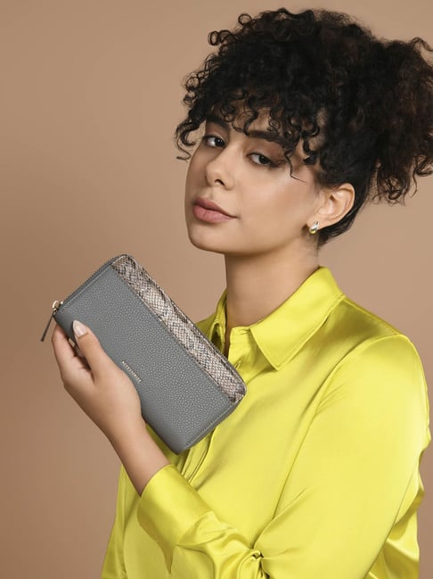 Accessorize London Grey Animal Effect Zip Around Wallet For Women-picture-17