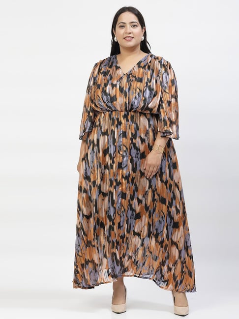 Melon by PlusS Plus Size Black Rust Printed Fit Flare Dress