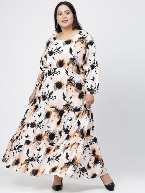 Melon by PlusS Plus Size White Black Printed Maxi Dress