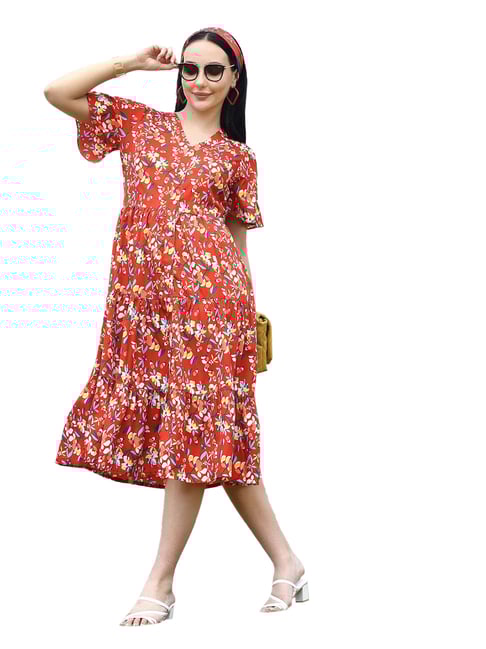 Melon by PlusS Orange Printed A Line Dress-picture-11
