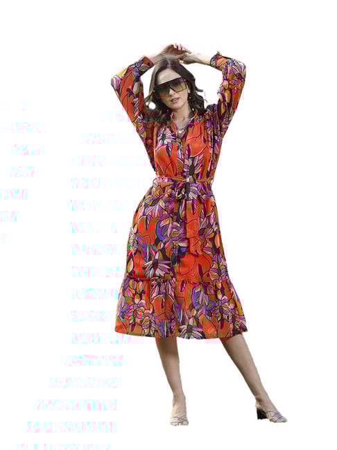 Melon by PlusS Orange Printed A Line Dress-picture-10