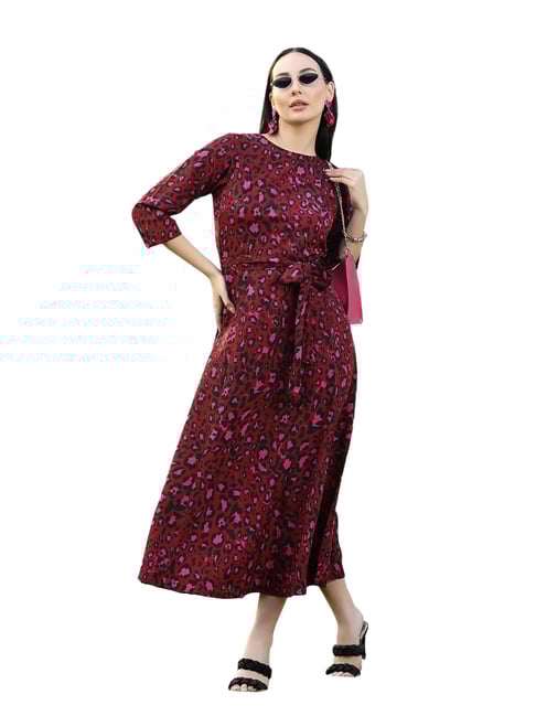 Melon by PlusS Maroon & Black Printed Midi Dress-picture-11
